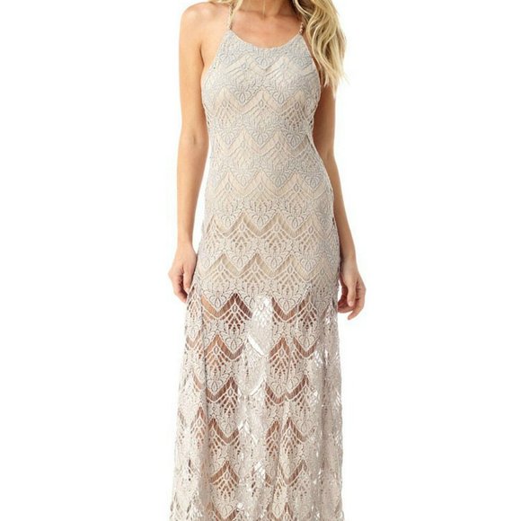 Sky Dresses & Skirts - Sky Beige Lace Maxi Dress
